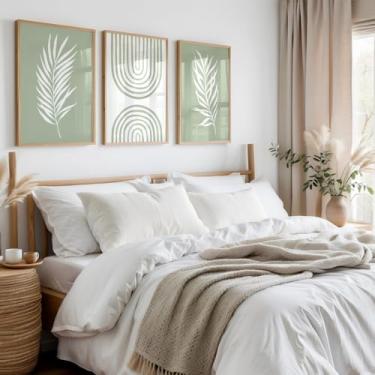 Imagem de Pôster de folha de palmeira verde sálvia impressões abstratas modernas arte de parede pintura em tela para sala de estar quarto decoração de casa com moldura interna