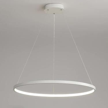 Imagem de Luminária pendente redonda moderna de LED, com intensidade ajustável e controle remoto, ideal para sala de estar, sala de jantar e escritório (branca, 40 cm de comprimento).