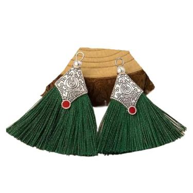 Imagem de 2/4/6 peças mini borlas artesanais de seda macia feita à mão para brincos de joias, marcadores de página DIY (verde escuro, 6 peças)