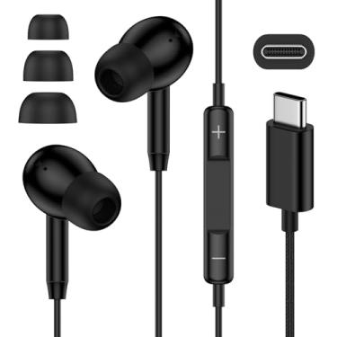 Imagem de Fones de ouvido USB C para iPhone 17, tipo C, com microfone, cancelamento de ruído, fone de ouvido com fio USB C para iPhone 16 Pro Max, iPad Pro, Galaxy A17 S25, fones de ouvido ultra com fio, plugue