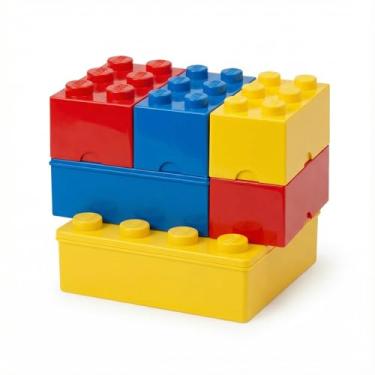 Imagem de Marmita Lancheira Infantil Escolar Estilo Blocos de Montar com 3 Potes Divisórias Criança Menino Menina Lanche Escola Creche Passeio