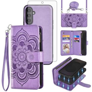 Imagem de Asuwish Capa de celular para Samsung Galaxy S25 FE 5G carteira com zíper destacável com protetor de tela de vidro temperado alça transversal porta-cartões flores S 25 EF S25FE 25S 25FE mulheres