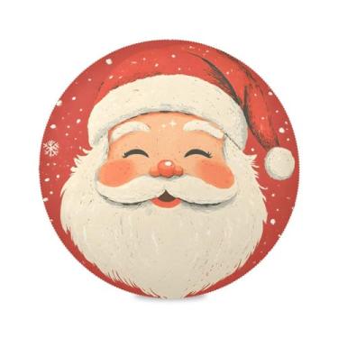 Imagem de STAYTOP Jogo americano redondo de Papai Noel com desenho fofo 4 peças, tapetes de mesa antiderrapantes fáceis de limpar para decoração de mesa de festa e churrasco