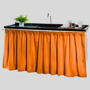 Imagem de Cortina Pia Cozinha Moderna Elegante 1,40 x 80 Decoração Balcão Tanque Tecido Oxford(Cortina Pia SALMÃO,3 UNIDADES)