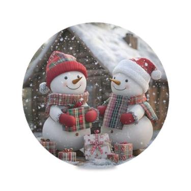 Imagem de STAYTOP Lindo boneco de neve de Natal, jogo americano redondo, 6 peças, tapetes de mesa antiderrapantes fáceis de limpar para casa, cozinha, churrasco, festa, decoração de mesa