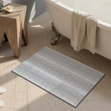 Imagem de ComiComi Tapetes de banho cinza de pelúcia pompom super absorvente tapete de banheiro antiderrapante lavável à máquina tapete de banho para piso de banheiro secagem rápida 40,6 cm x 61 cm