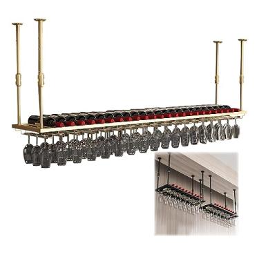 Imagem de Suporte para copos de vinho para pendurar no teto suporte de copo de vinho forte estabilidade de metal para copos de vinho altura ajustável, para copo de vinho de cozinha - rack de exibição de garrafa