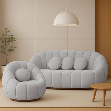 Imagem de Sofá 2 Lugares Com Poltrona Orgânica Fixa Cloud Bouclê Cinza Claro E03 - D`rossi