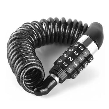 Imagem de Cadeado de anel de bicicleta, fio de aço, antifurto, senha de 4 dígitos, trava de bicicleta para mountain bikes, motocicletas, leve, durável, proteção de segurança