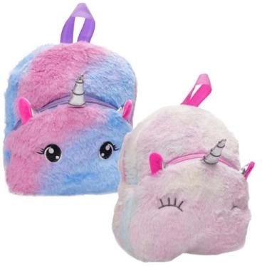 Imagem de Mochila de Costas Escolar Pelúcia Unicórnio TieDye Polibrinq