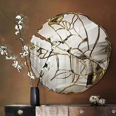 Imagem de Espelho de parede de arte vintage em forma de flor espelho ornamentado espelho chique gasto para sala de estar, quarto, banheiro