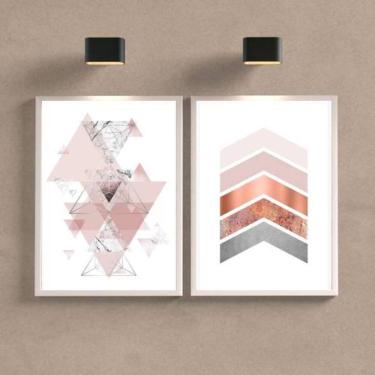 Imagem de Kit 2 Quadros Abstratos Geométricos Rosê 34x23Cm