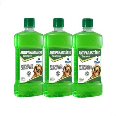 Imagem de Kit 3 Shampoo Para Cães Antipulgas Carrapato 500ml World Medida:500ml 