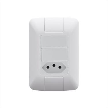 Imagem de Conjunto 4x2 com 2 Interruptores Simples 6 A 250 V e 1 Tomada 2P+T 10 A 250 V Tramontina Aria Branco
