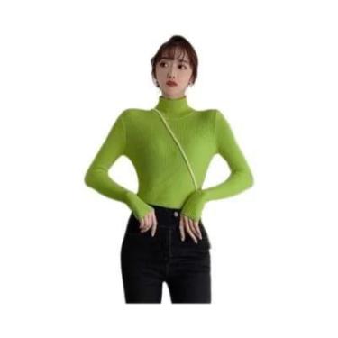 Imagem de Suéter Feminino De Tricô Gola Alta Grosso Outono Inverno Casual Slim F