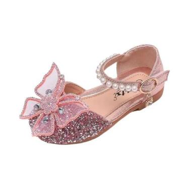 Imagem de Sapatos De Dança Para Meninas Com Lantejoulas, Laço De Renda E Pérolas