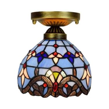 Imagem de Luminária De Teto De Vidro Colorido Europeu Com Mosaico Floral De Rosa
