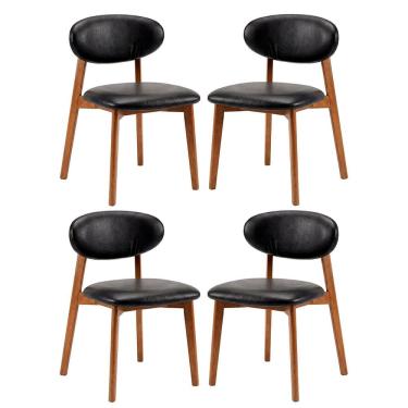 Imagem de Kit 4 Cadeiras de Jantar em Madeira Laura Estofada Couríssimo Preto CCS