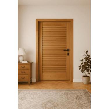 Imagem de Kit Porta Completa Suiça 82x210cm Fechadura Preta em Madeira Maciça Ta