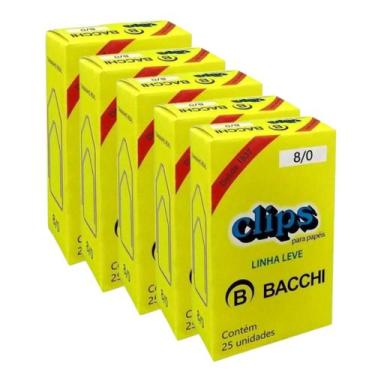 Imagem de Kit 5 Caixas c/25 clips galvanizados 8/0 clipes papel bacchi