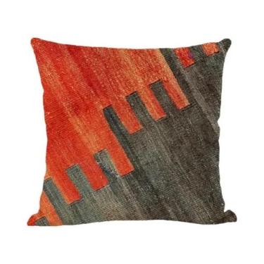 Imagem de Capa De Almofada De Linho Multicolorida 45x45cm Com Estampa Geométrica