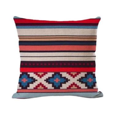 Imagem de Capa De Almofada De Linho Multicolorida 45x45cm Com Estampa Geométrica