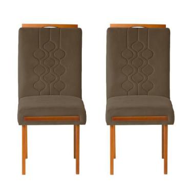 Imagem de Kit 2 Cadeiras Estofadas de Jantar Tulipa - MDF em Veludo Pés em Madei