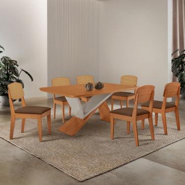 Imagem de Mesa de Jantar Yasmin 180 Tampo MDF Laminado Canto Copo e 6 Cadeiras Copper Premium