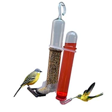 Imagem de Bebedouro e comedouro de vidro duplo para beija flor e pássaros ar livre