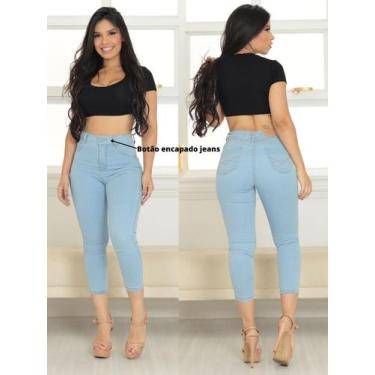 Imagem de Calça jeans feminina curta Capri cintura alta premium clara - 48 - Far