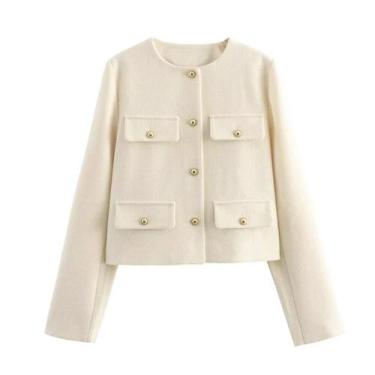 Imagem de Jaqueta Tweed Feminina Elegante - Manga Longa, Recorte e Botões - Moda