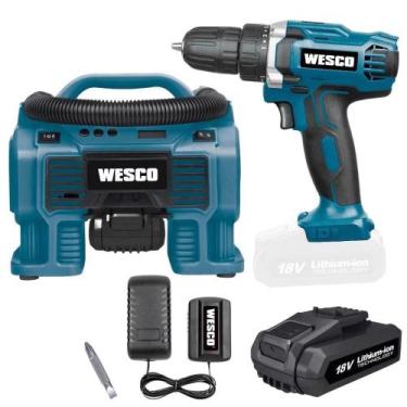 Imagem de Parafusadeira e Furadeira 18V com Bateria e Carregador Compressor de A