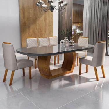 Imagem de Sala de Jantar 196x90 Mel MDF/Vidro 6 Cadeiras Bom Pastor, Base Natura