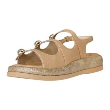 Imagem de Sandália Feminina Rasteira Plataforma Peças Douradas Ramarim-Feminino
