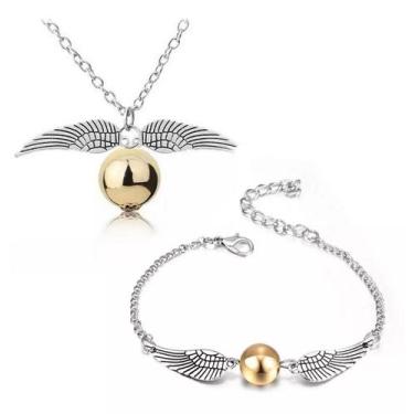 Imagem de Colar e Pulseira Pomo De Ouro Harry Potter Hogwarts Prateado - Geek Ma