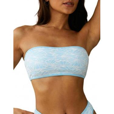 Imagem de Top de biquíni ZAFUL Texturizado Bandeau sem alças azul M