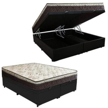 Imagem de Cama Box Baú Queen Suede Bipartido + Colchão Elegance Ortopédico Espum
