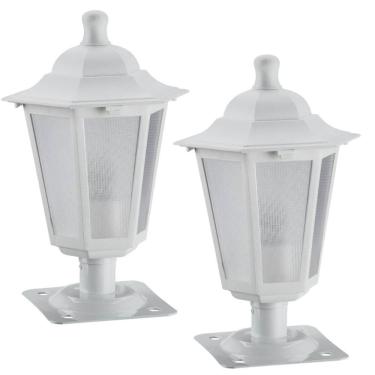 Imagem de Kit 2 Postes Balizadores de Jardim Branco Colonial Alumínio 18x31cm Lente Fosca Grega D...