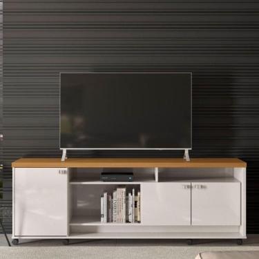 Imagem de Bancada Rack para Sala Dallas Off White/Tauari 3 Portas 2 Prateleiras 
