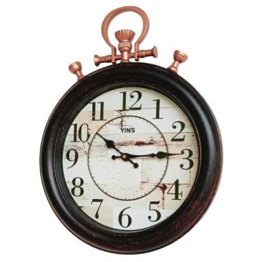 Imagem de Relógio de Parede 40,6cm Retrô Marrom tipo Relógio de Bolso - Yins
