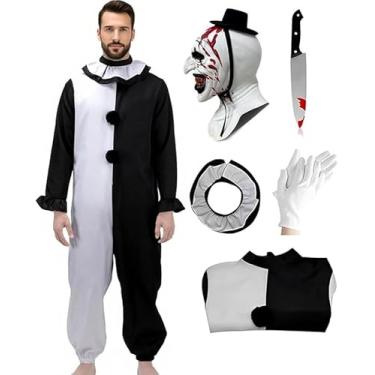 Imagem de shyhand Fantasia de palhaço o assassino para adultos com máscara sangrenta assustadora, luvas de adereços de terror falsas, fantasia de cosplay de Halloween, Fato de palhaço assassino, GG