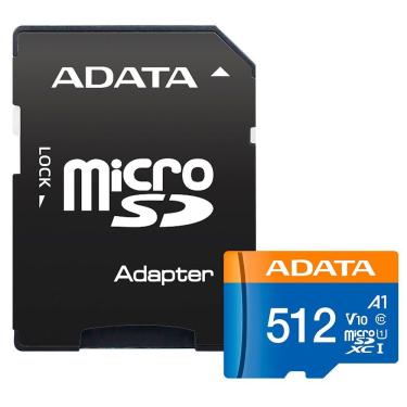 Imagem de Cartão de Memória Microsd Adata V10 512GB Classe 10 A1 UHS-I Leitura 100MB-s com Adaptador SD AUSDX512GUICL10A1-RA1
