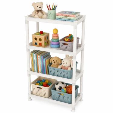 Imagem de Prateleira Organizadora 4 Andares para Brinquedos e Livros com Estrutura Leve e Resistente Cinza Yeet 80CM