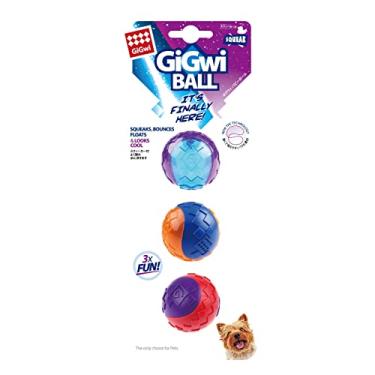 Imagem de Gigwi Brinquedo interativo de mastigar para cães com bola de borracha macia e durável - pequeno - pacote com 3