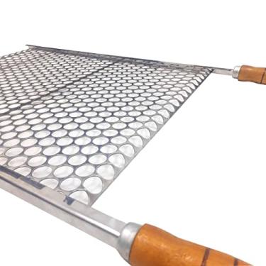 Imagem de Grelha Para Churrasco Moeda Inox 50x48 Cabo Madeira E Ponta