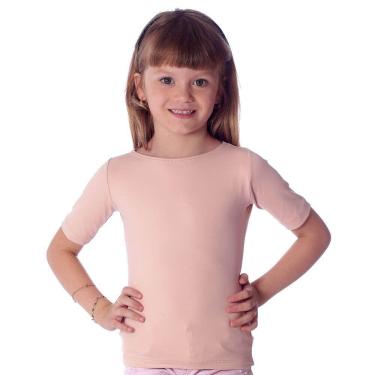 Imagem de Blusa Infantil com Proteção Solar Nude Feminina Meia Manga Decote Canoa