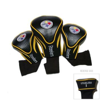 Imagem de Team Golf Capas de cabeça NFL Pittsburgh Steelers Contour Golf Club (3 unidades) numeradas 1, 3 e X, serve para motoristas de grandes dimensões, clubes de utilidade, resgate e Fairway, forrado com veludo para proteção extra do clube