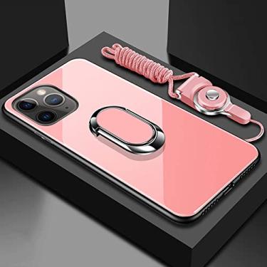 Imagem de Para iphone 13 pro max case suporte de anel magnético suporte capa de telefone para iphone 12 11 pro xr xs max 7 8 plus tampa traseira de vidro temperado, rosa, para iphone 6s plus