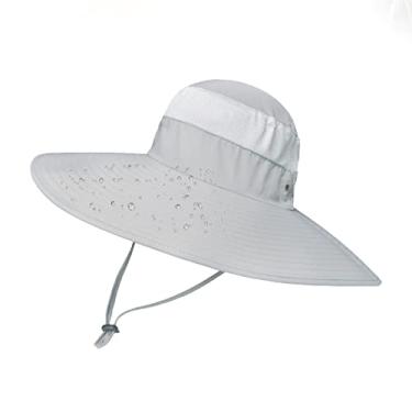 Imagem de Chapéu de pesca sol de aba super larga de 6 pol. malha respirável chapéu de proteção solar Safari UPF50+ à prova d'água para caminhadas acampar jardinagem (Cinza claro)