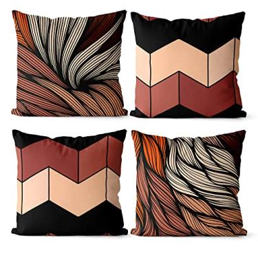 Imagem de kit 4 capas de almofadas decorativas abstrato floral marrom 40x40